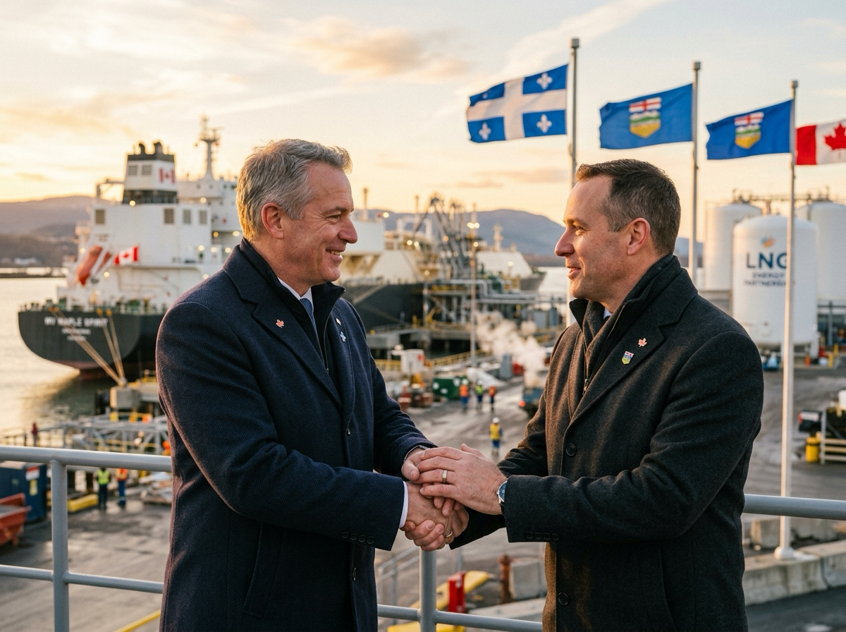 Partenariat d’affaires entre le Québec et l'Ouest canadien devant un terminal portuaire